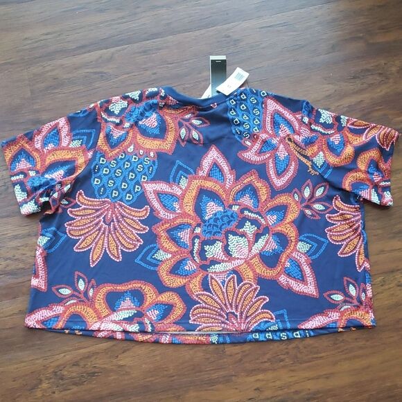 NWT Farm Rio X Adidas Navy Blue Tropical Edgy Oversized Short Sleeve Top Size 4X - Picture 4 of 7